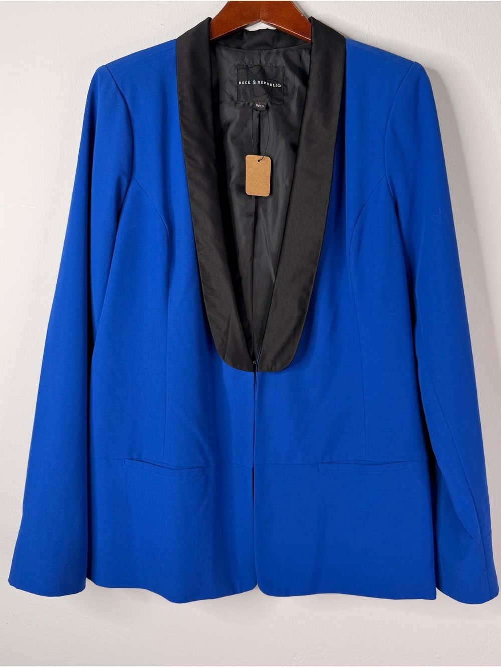Rock & Republic NWT Cobalt Blue Tuxedo Blazer Black Satin Lapel Size L